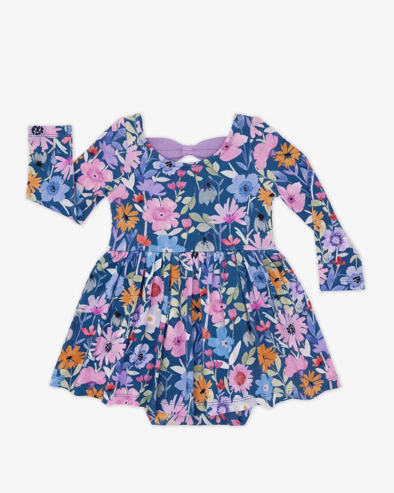 Dusk Blooms Bow Back Skater Dress with Bodysuit