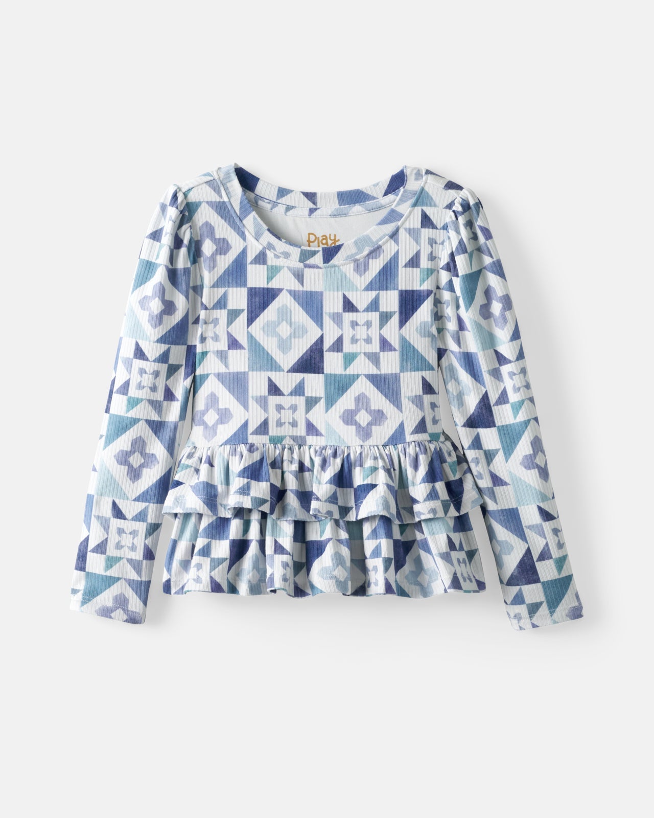 Patchwork Indigo Ribbed Peplum Top
