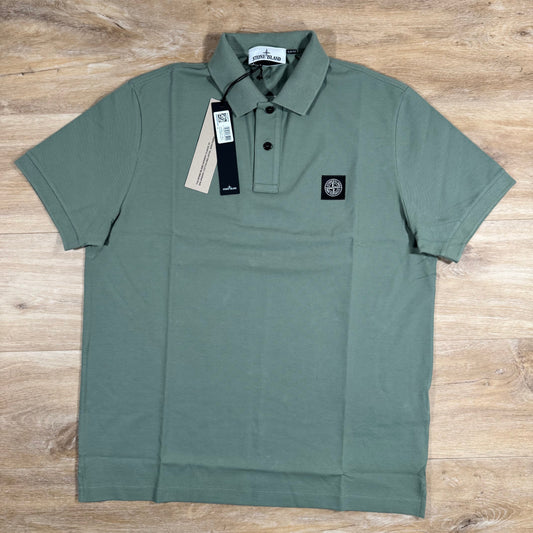 Stone Island Organic Cotton Pique Polo Shirt in Sage Green