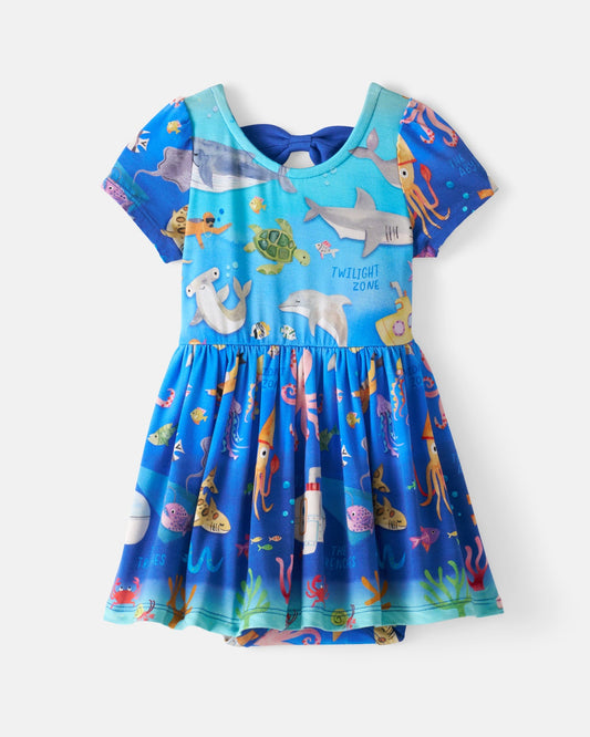 Underwater Discovery Bow Back Skater Dress with Bodysuit