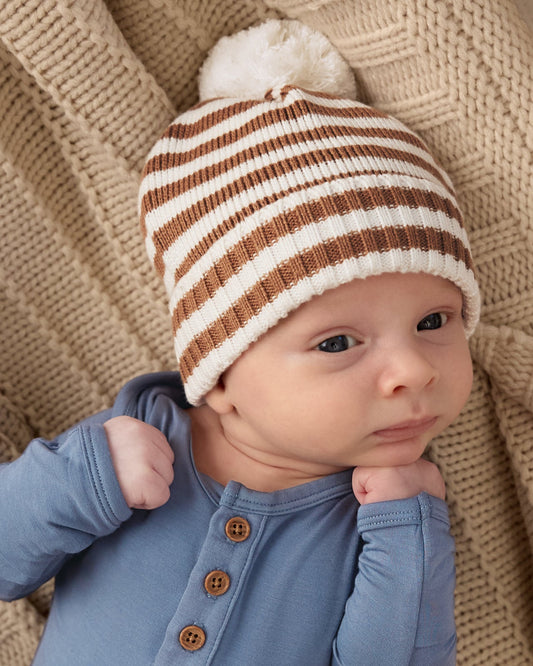 Chestnut Brown Stripe Sweater Beanie Hat