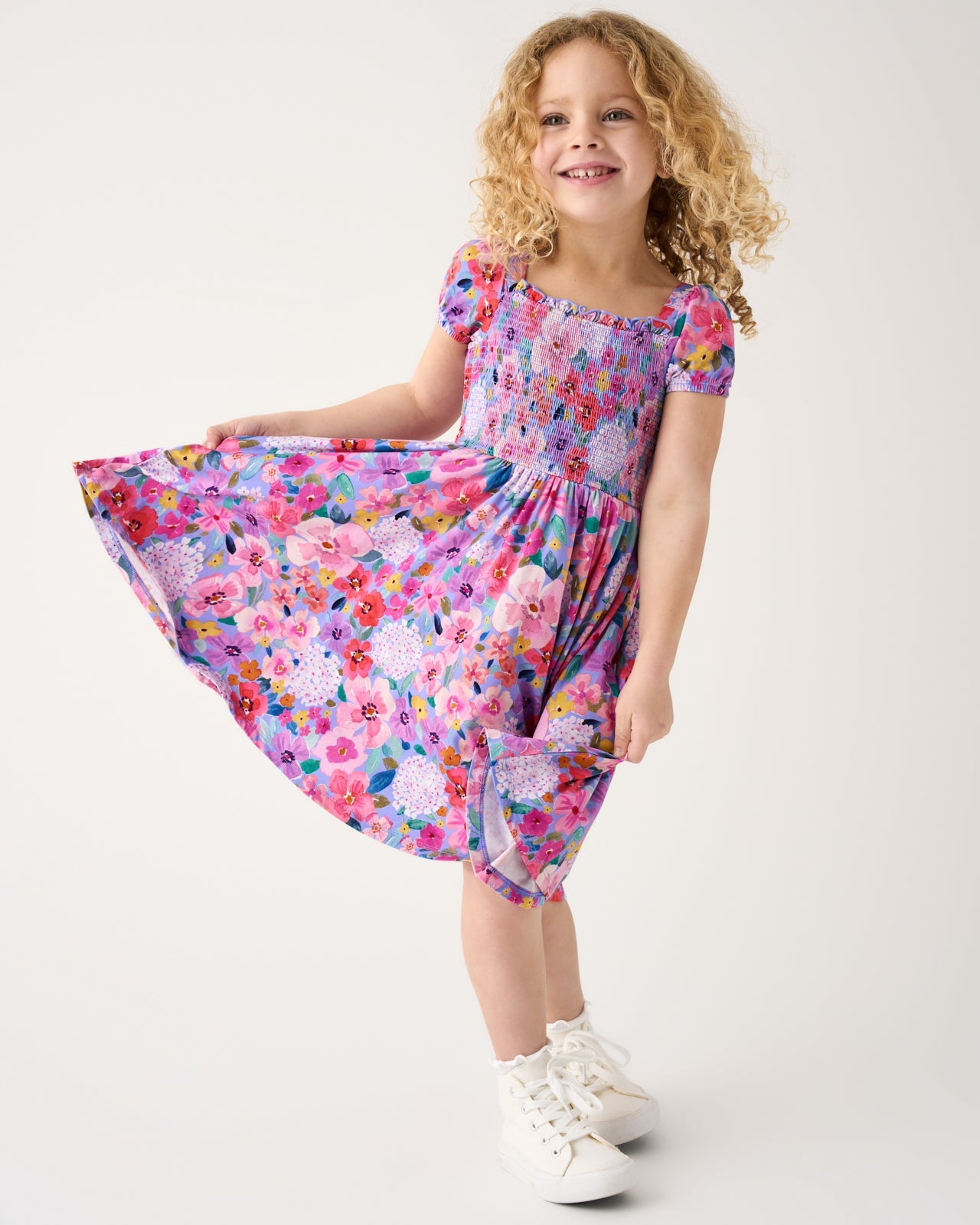 Sweet Sprigs Puff Sleeve Smocked Dress