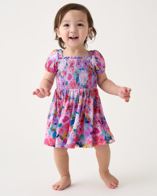 Sweet Sprigs Puff Sleeve Smocked Dress with Bloomer