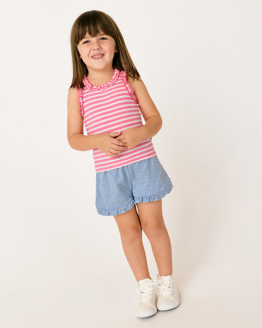 Heather Blue Ruffle Shorts