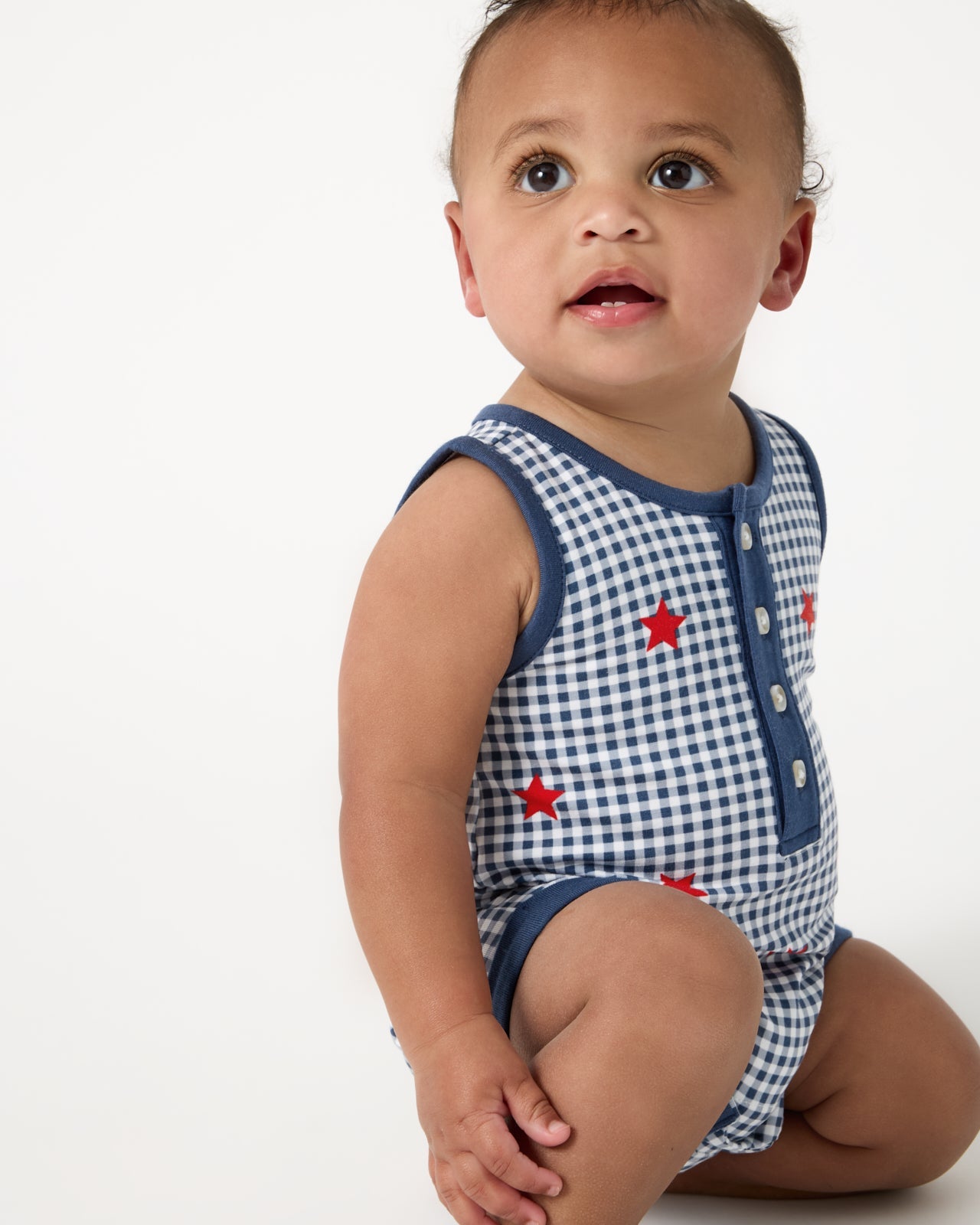 Blue Ribbon Gingham Henley Romper