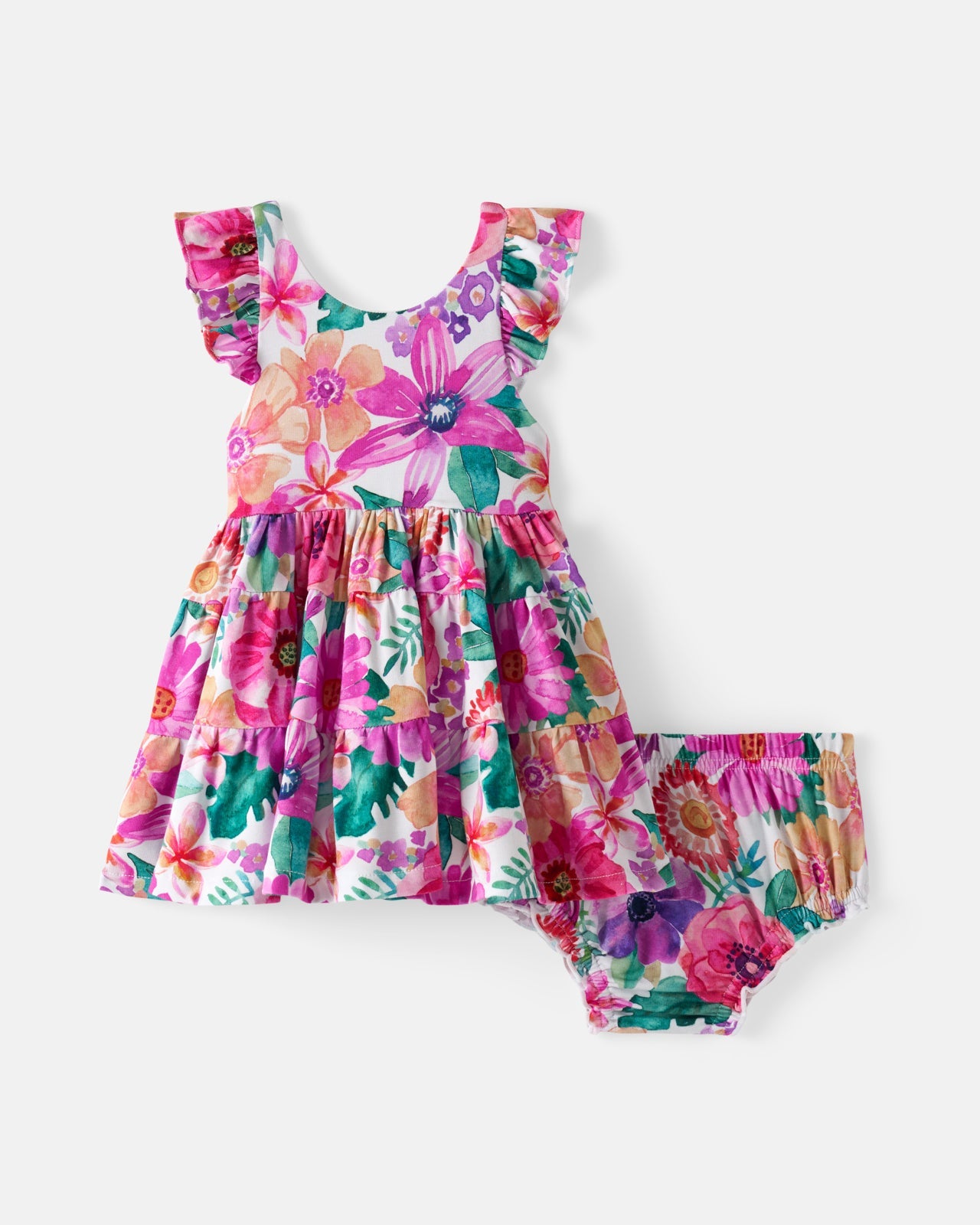 Hibiscus Blooms Tiered Flutter Dress with Bloomer