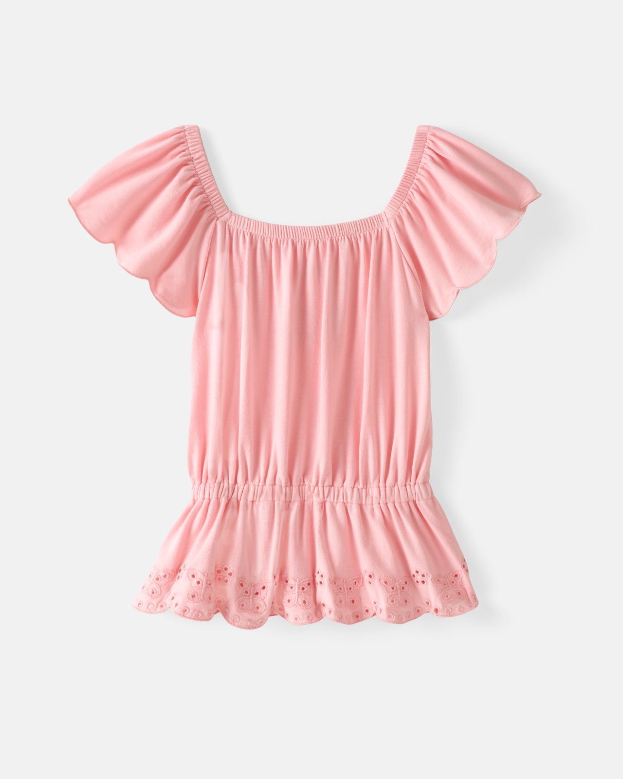 Soft Coral Puff Sleeve Eyelet Top
