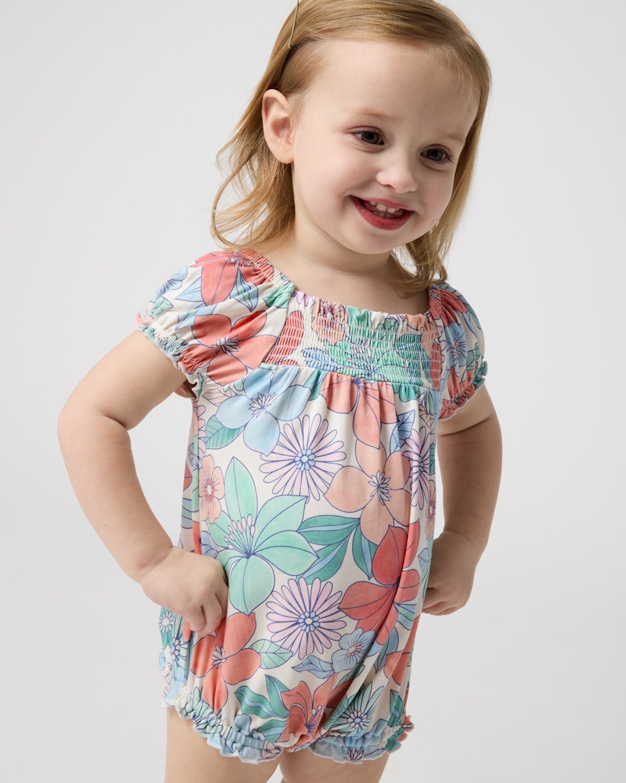 Shoreline Blooms Smocked Bubble Romper