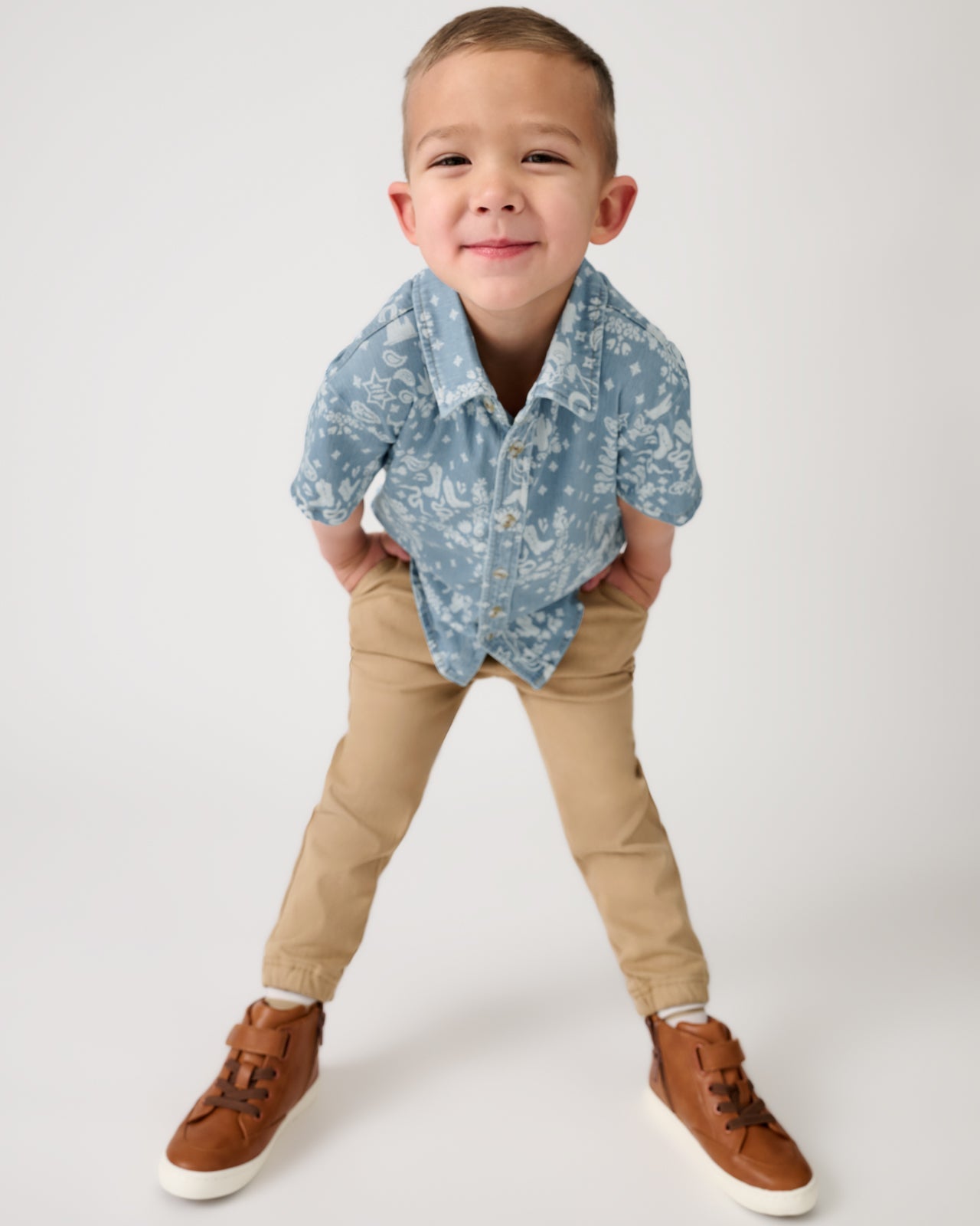 Bandana Blues Denim Button Down Polo