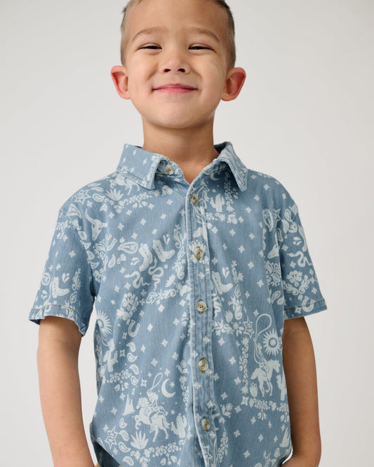 Bandana Blues Denim Button Down Polo