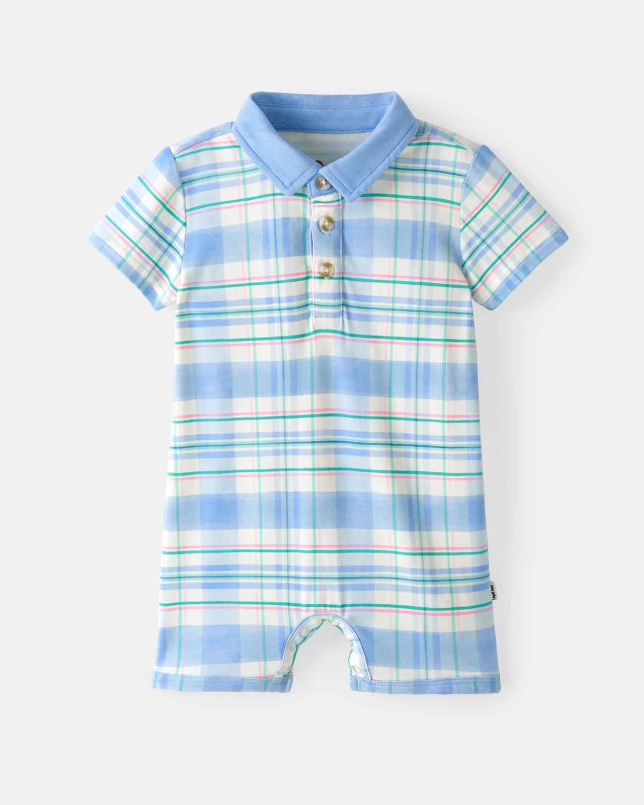 Springtime Plaid Polo Shorty Romper
