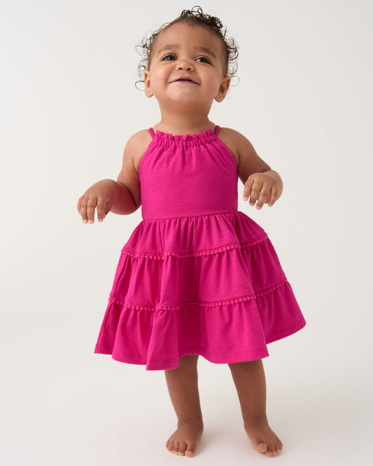 Pink Punch Open Back Tiered Dress with Bloomer