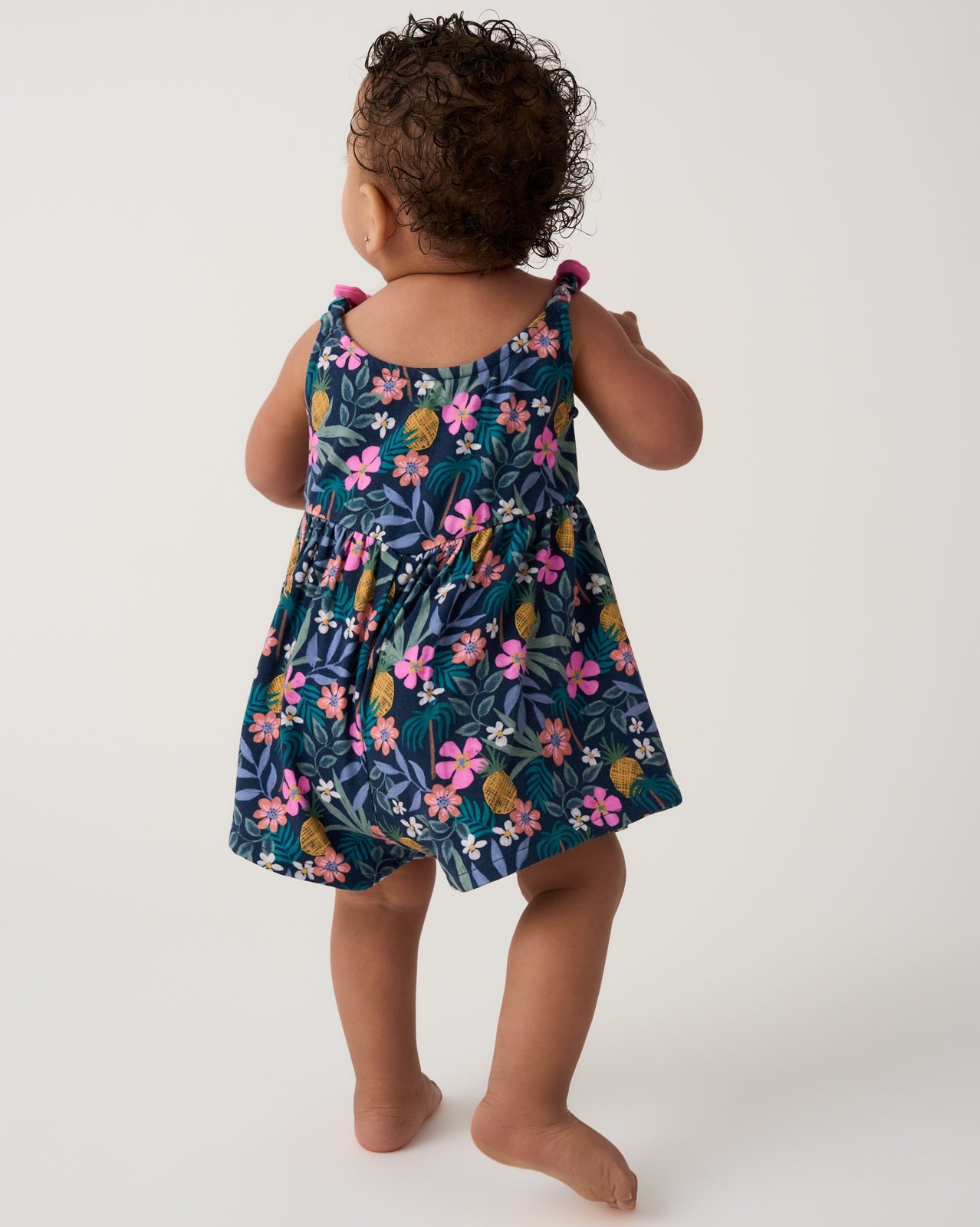 Tropical Garden Baby Bow Strap Romper