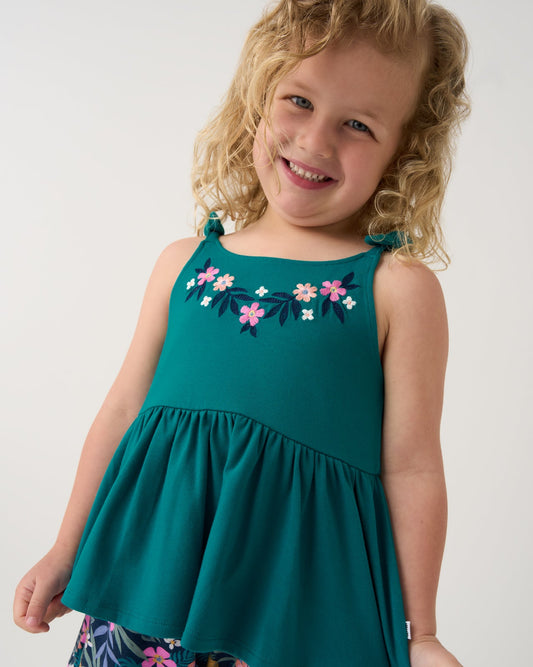 Midnight Tide Embroidered Peplum Tank