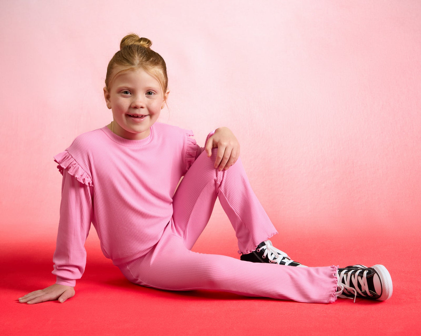 Sweet Pink Ribbed Flare Pant
