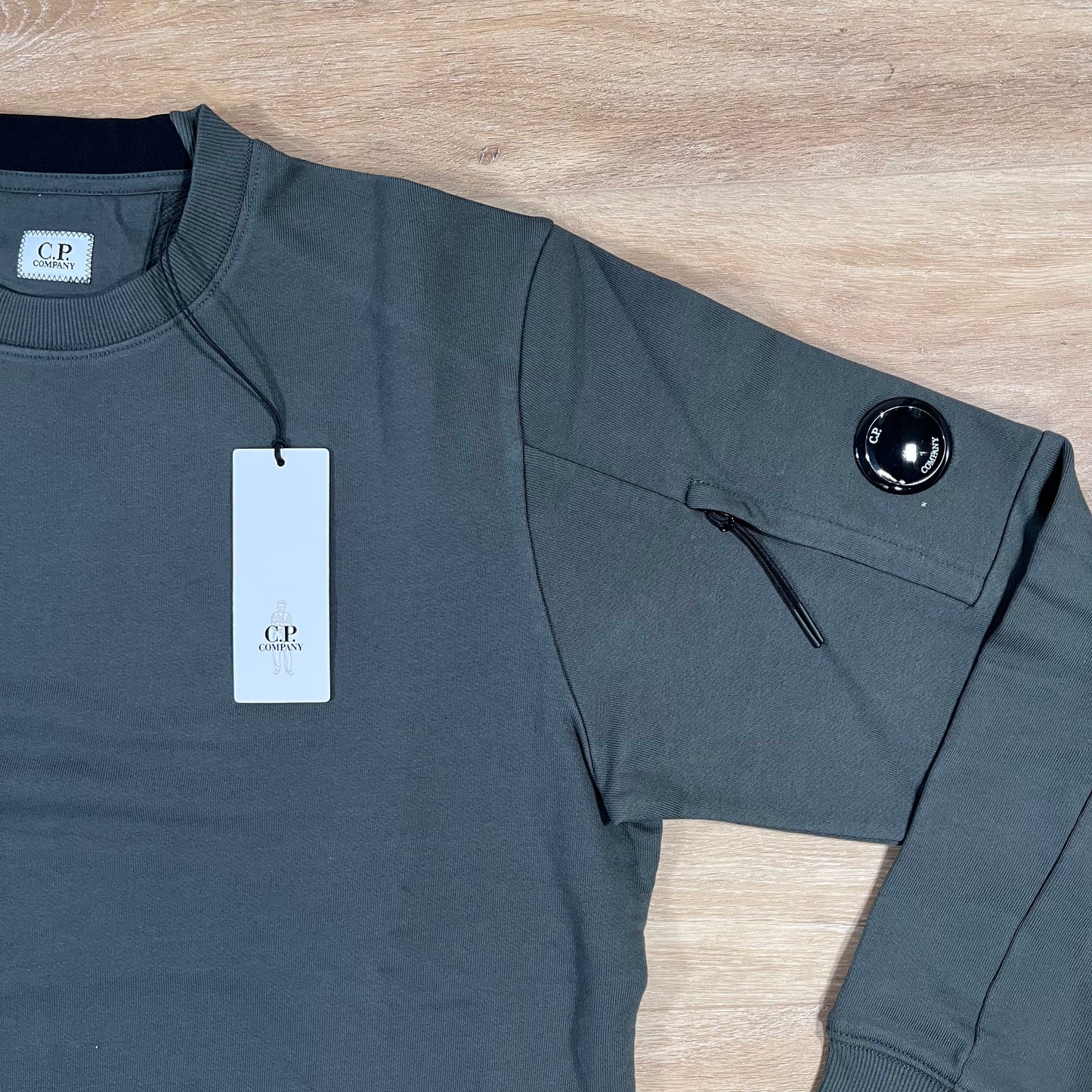 CP Company Diagonal Raised Fleece Crewneck Lens Sweatshirt in Dark Shadow