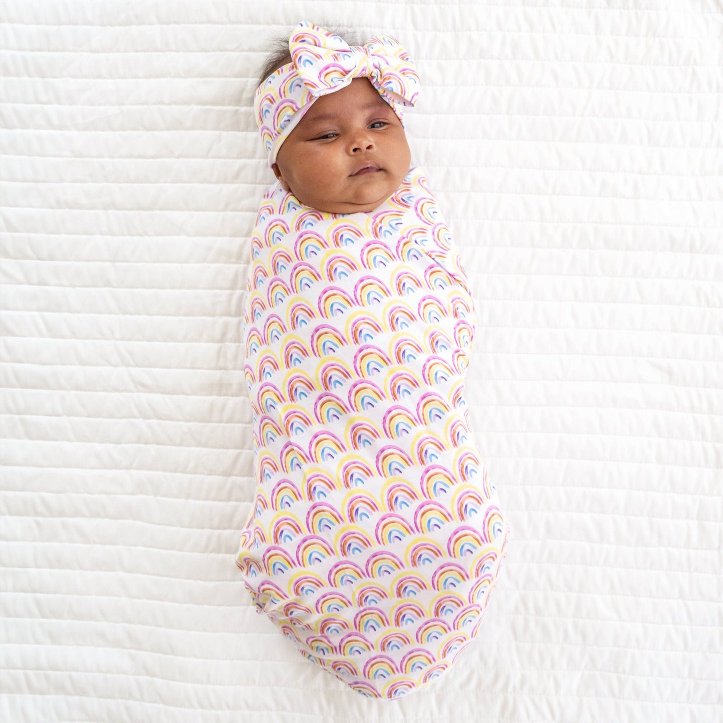 Pastel Rainbows Swaddle & Luxe Bow Headband Set