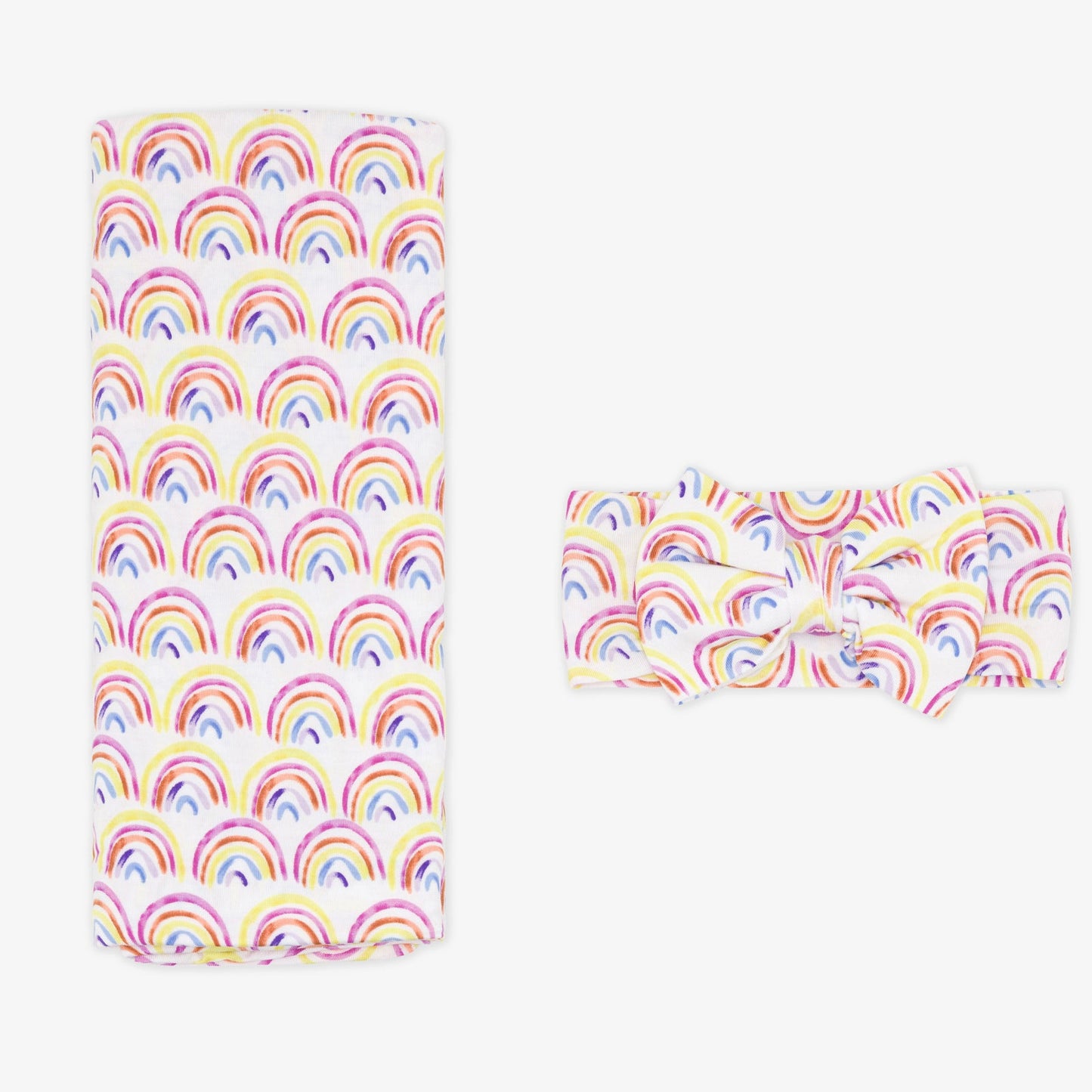 Pastel Rainbows Swaddle & Luxe Bow Headband Set