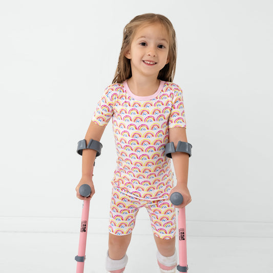 Pastel Rainbows Two-Piece Short Sleeve & Shorts Pajama Set