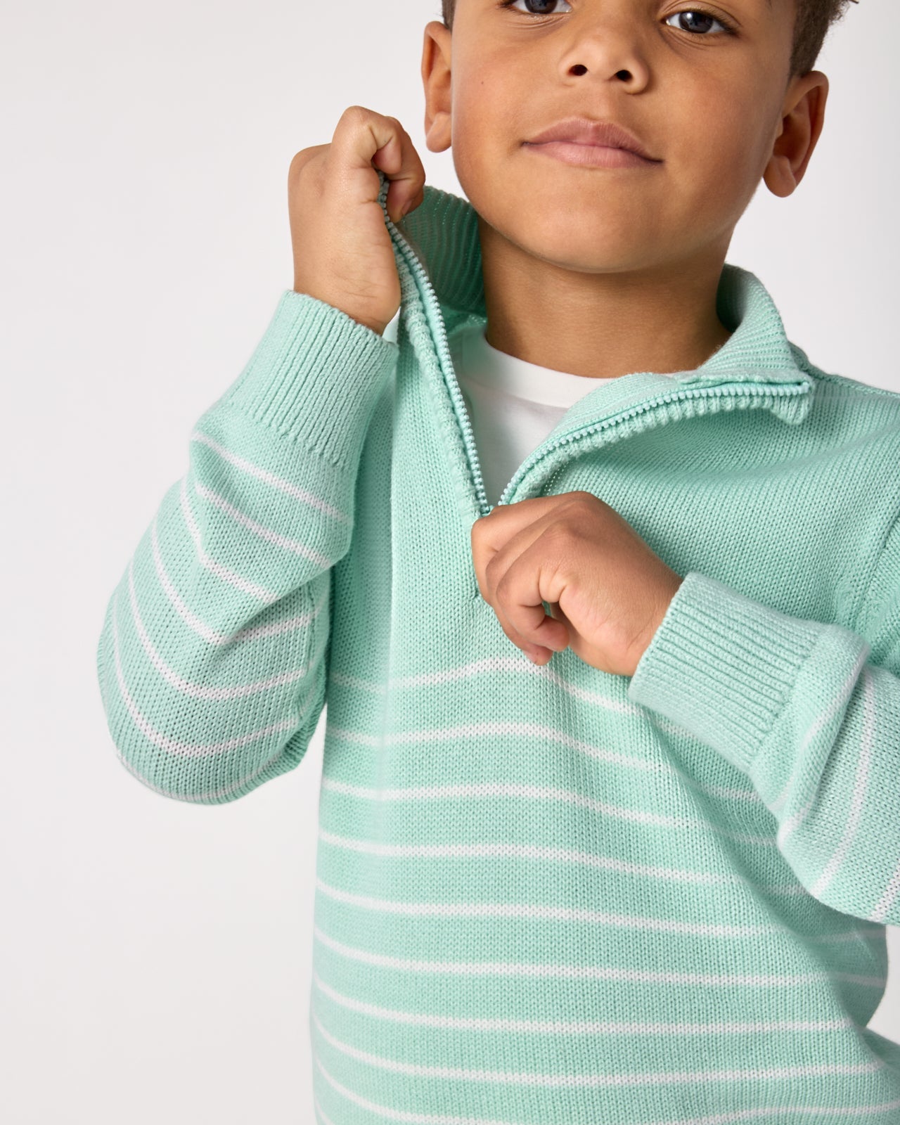 Pastel Green Stripe Zip Sweater