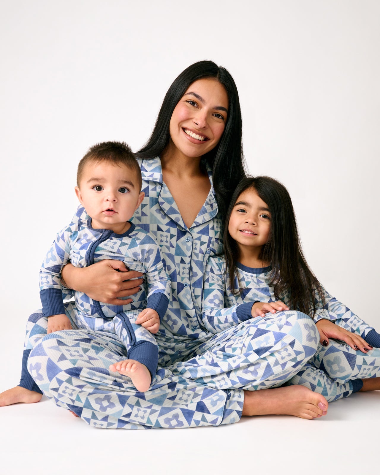 Patchwork Indigo Ribbed Two-Piece Pajama Set