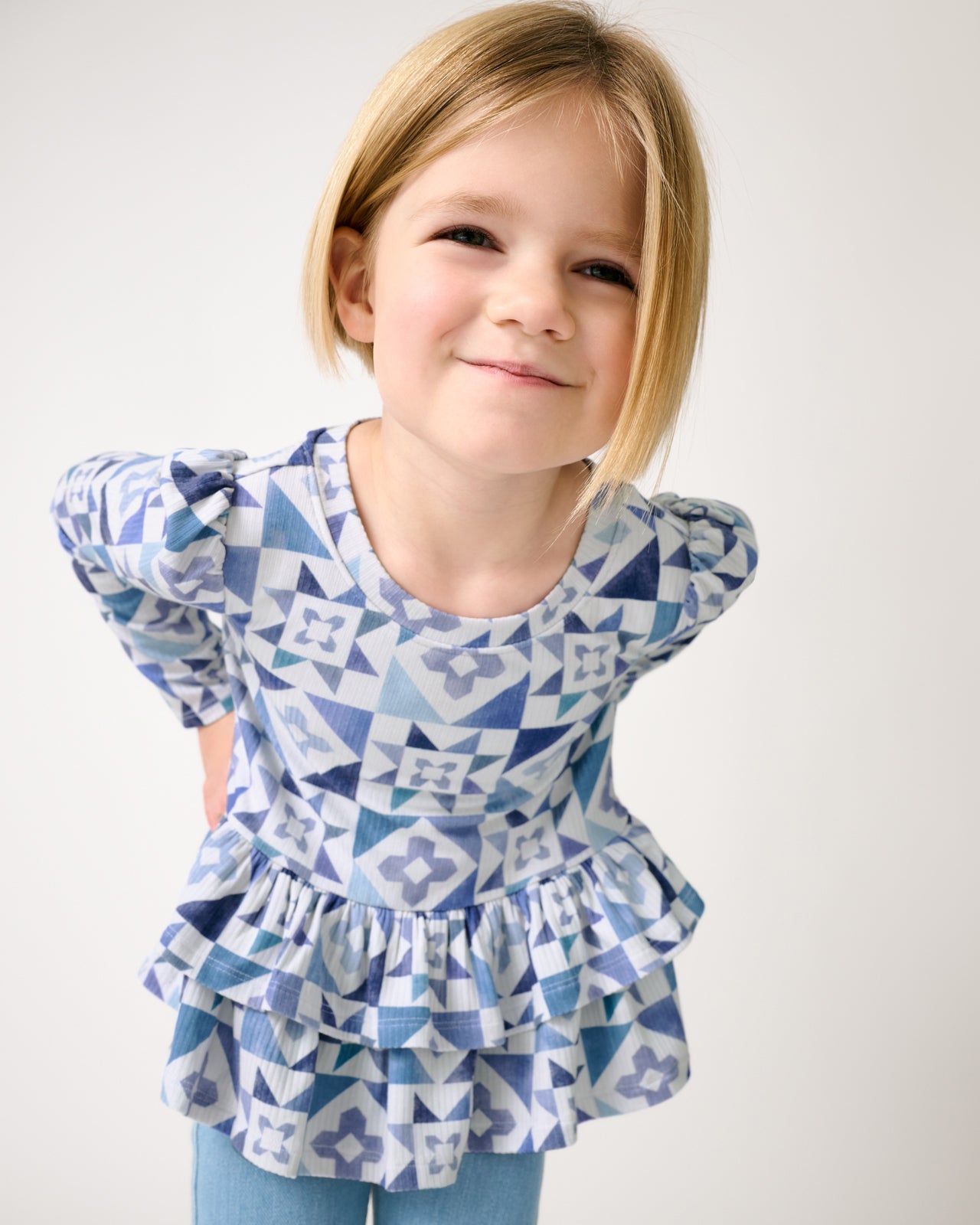 Patchwork Indigo Ribbed Peplum Top