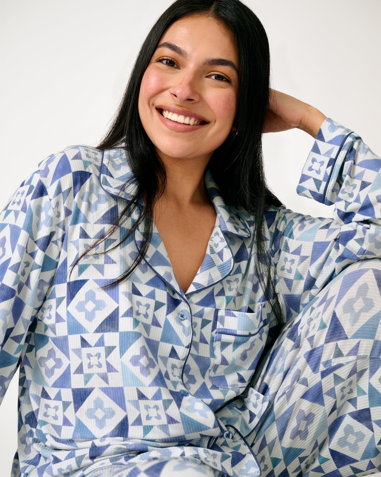 Patchwork Indigo Women's Ribbed Pajama Set