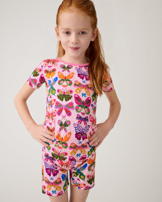 Flutter Garden Two-Piece Short Sleeve & Shorts Pajama Set