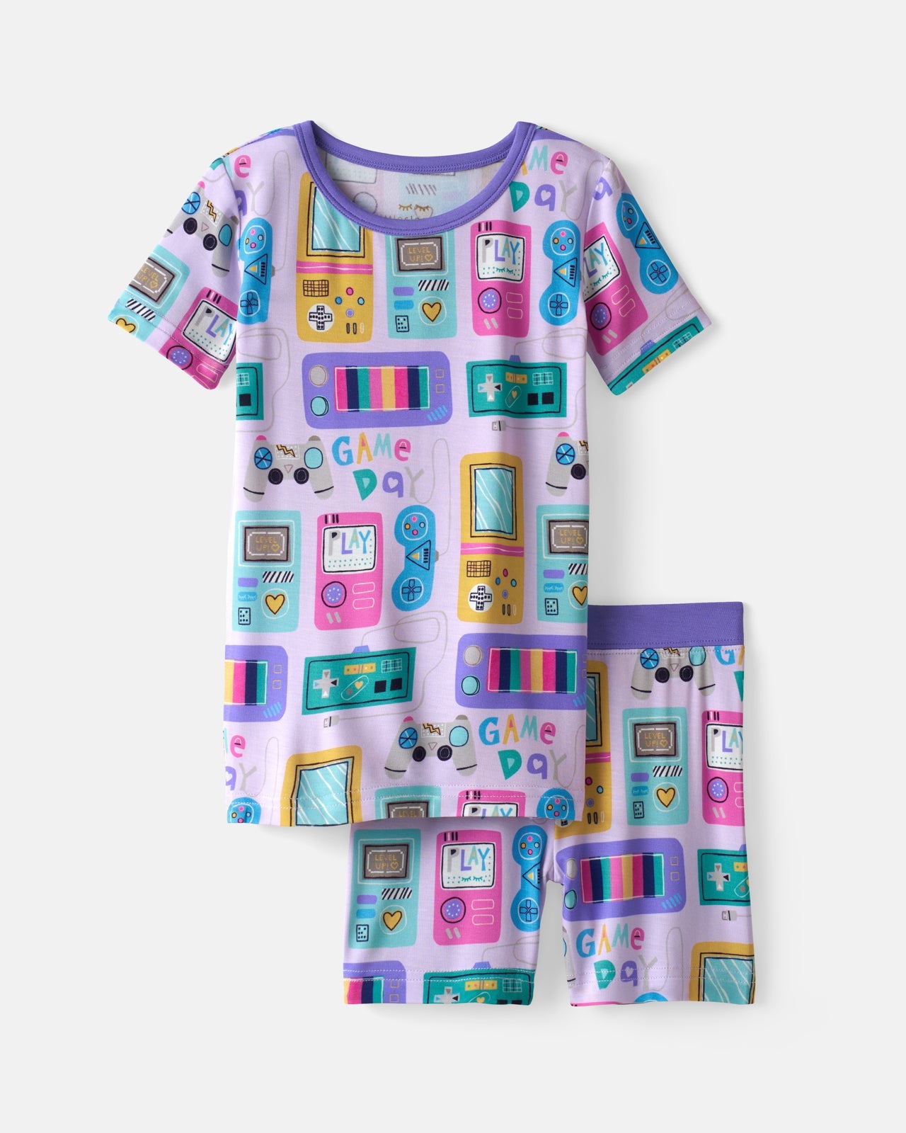 Purple Game On Two-Piece Short Sleeve & Shorts Pajama Set