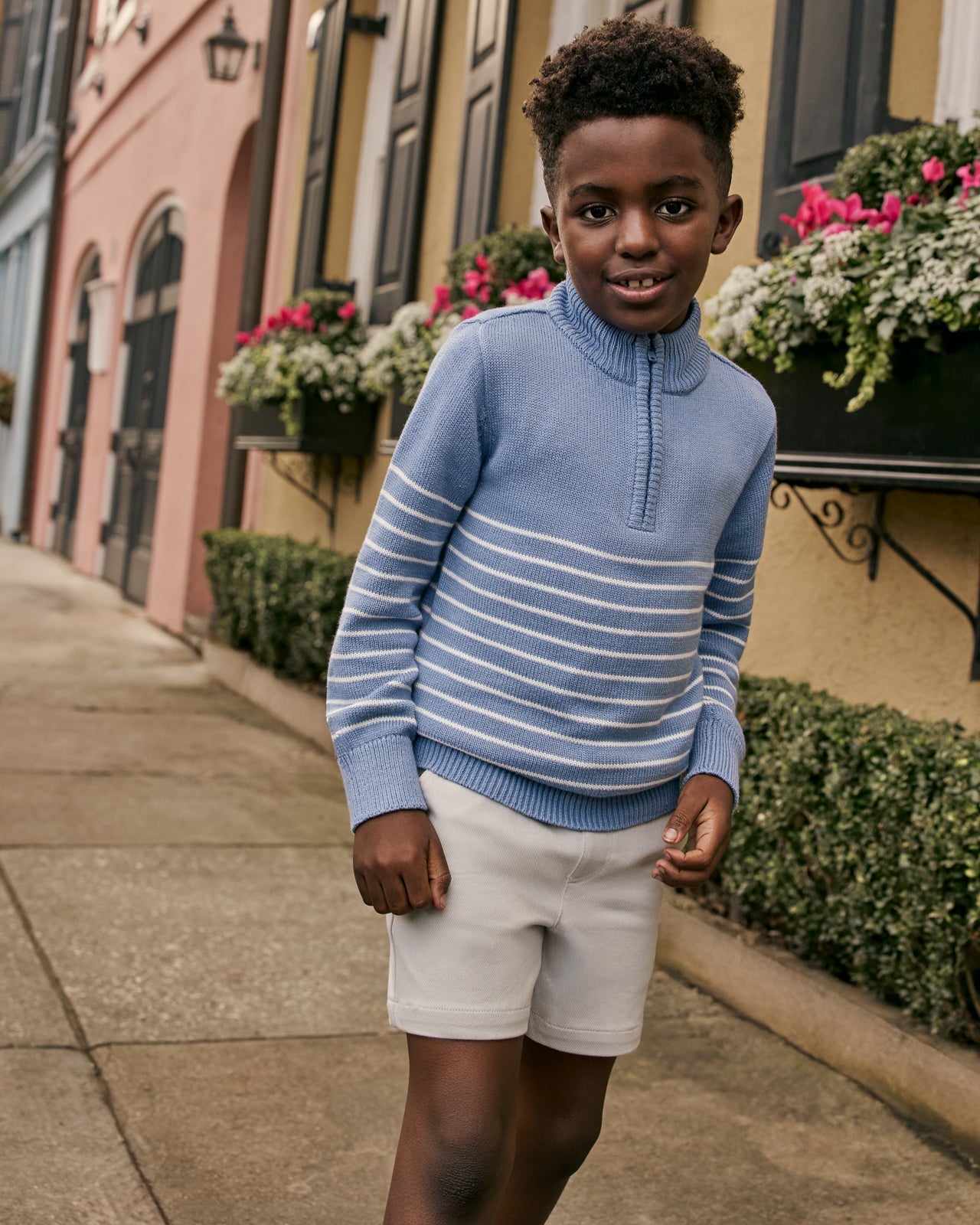 Infinite Blue Stripe Zip Sweater