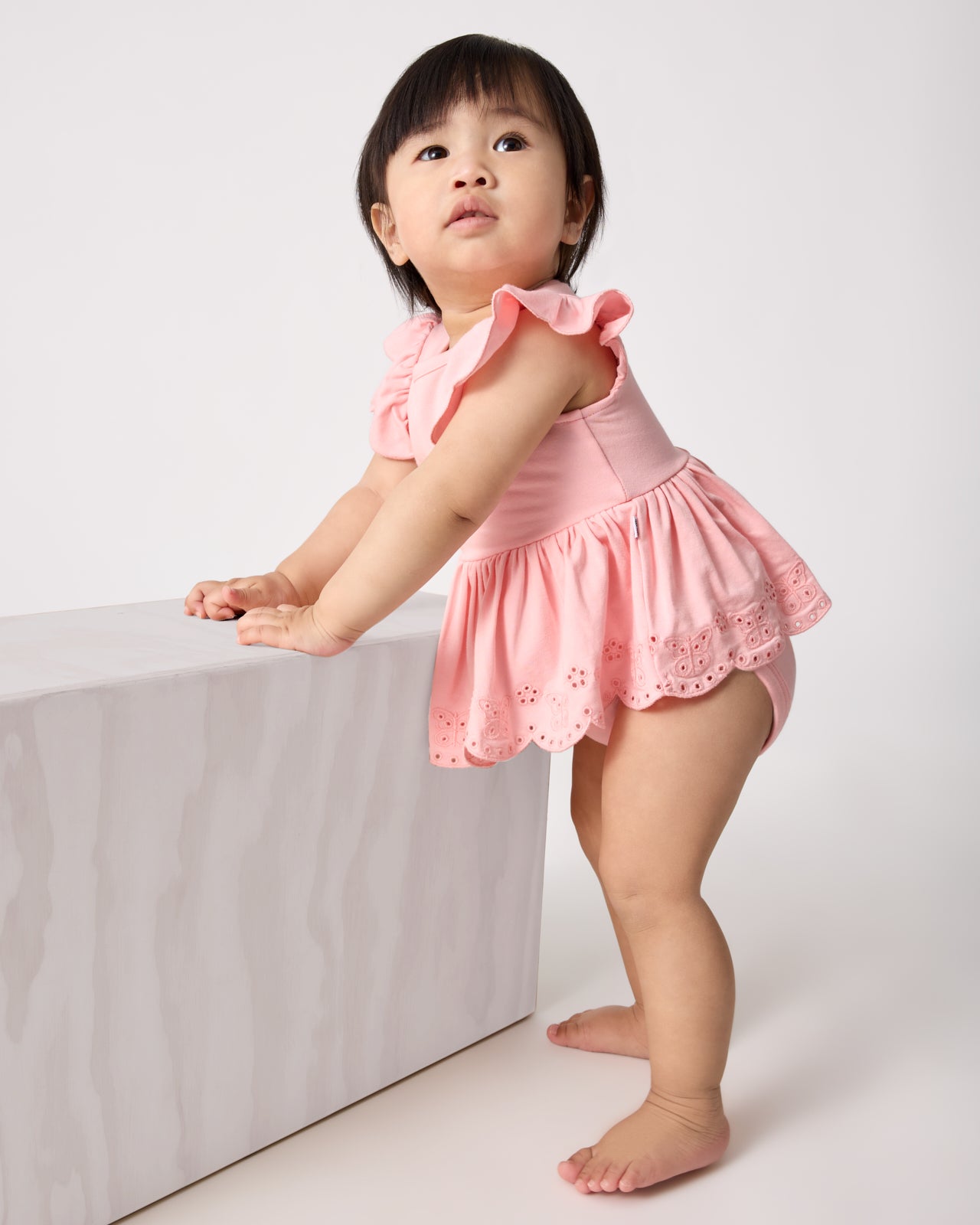 Soft Coral Puff Sleeve Eyelet Bodysuit