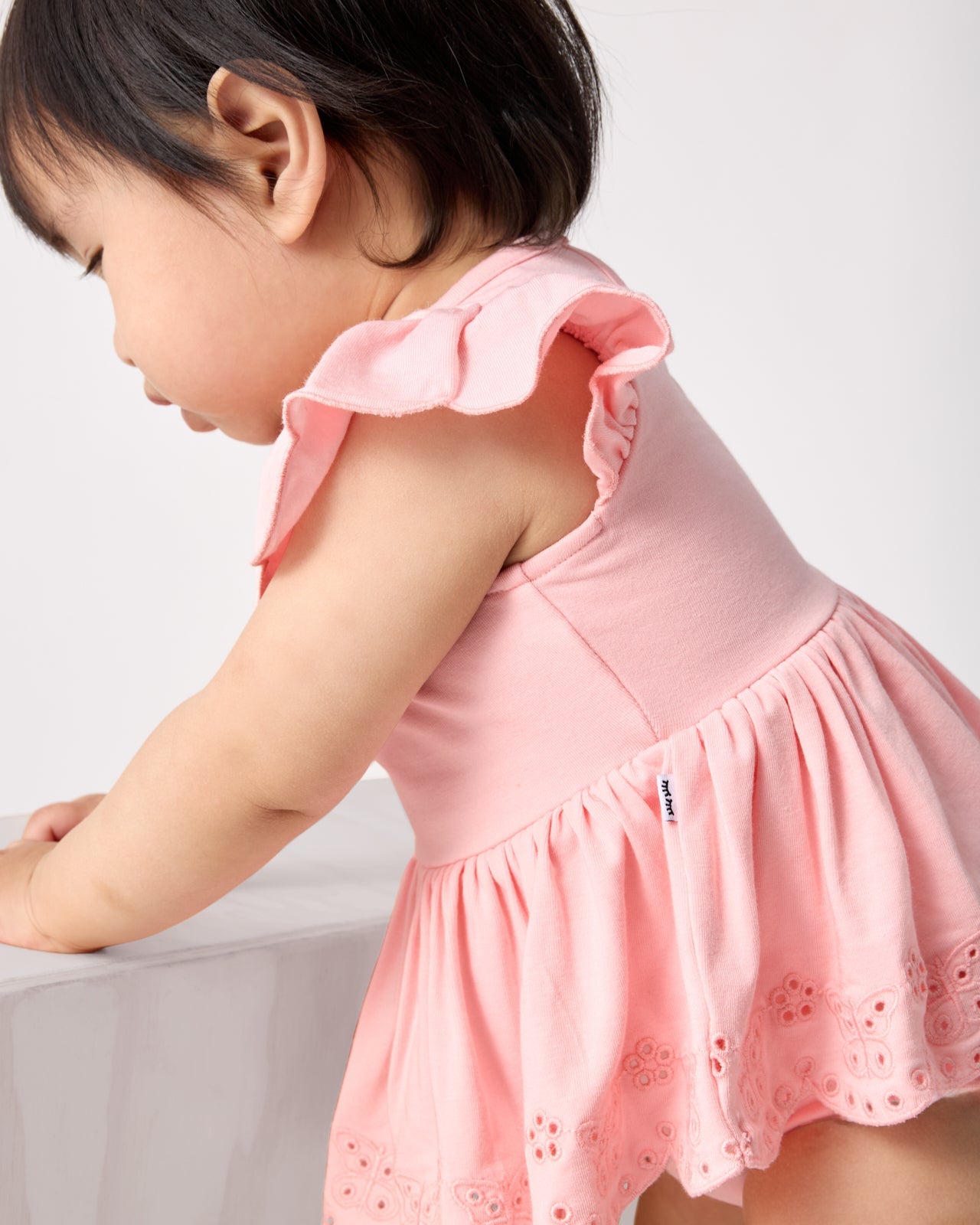 Soft Coral Puff Sleeve Eyelet Bodysuit