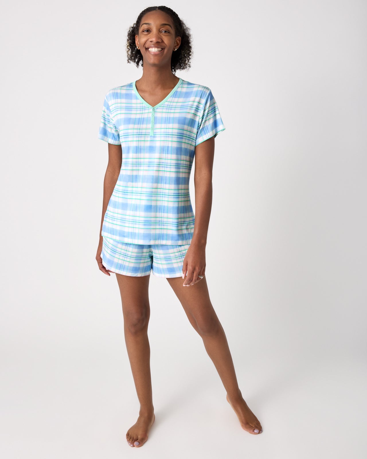 Springtime Plaid Women's Short Sleeve Pajama Top